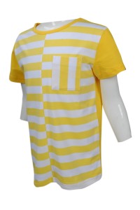 KD004  團體訂做條紋童裝T恤 設計袖口撞色款童裝T恤 台灣  童裝T恤製衣廠